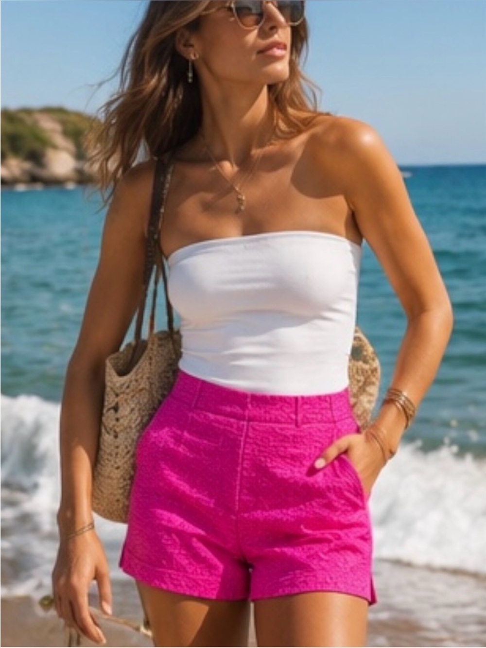 Banana Republic Jacquard Textured Pink Sz 10 Shorts Cotton Summer Vacation